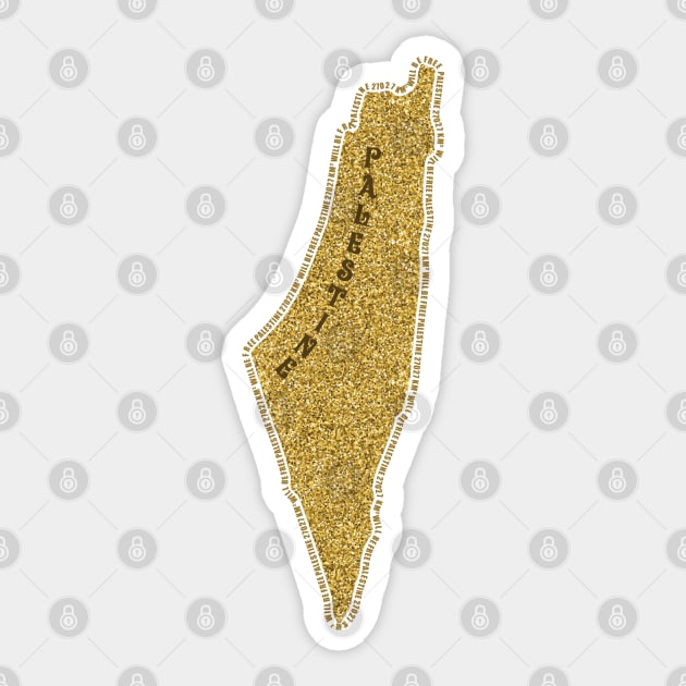 Palestinian Gold Glitter Map Area 27027 KM2 Palestine Will Be Free Solidarity Design Sticker by QualiTshirt